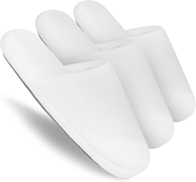 3-Pair Luxury Spa Slippers - Cotton Memory Foam Non-slip Closed Toe Washable Slippers for Hotel,Guest,Travel,Bride,Women and Men