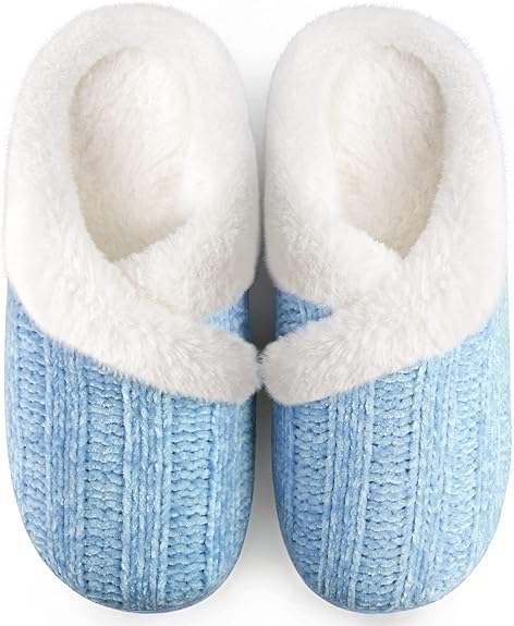 Fuzzy House Slip on Indoor Outdoor Bedroom Furry Fleece Lined Ladies Comfy Memory Foam Female Home Shoes Anti-Skid Rubber Hard Sole